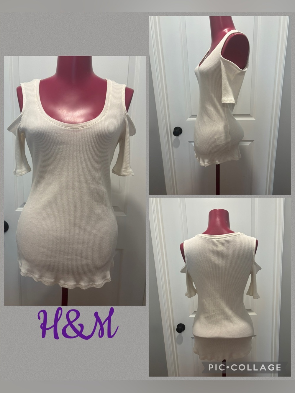 H&M white Cold-Shoulder Ribbed Top size medium